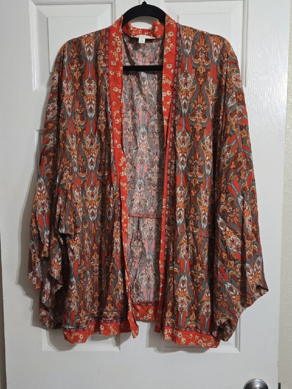 Boho Rust Paisley Open-Front Kimono Shrug